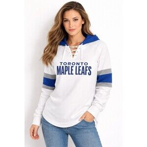 Women's Toronto Maple Leafs White Goal Zone Long Sleeve Lace-Up Hoodie T-Shirt M
